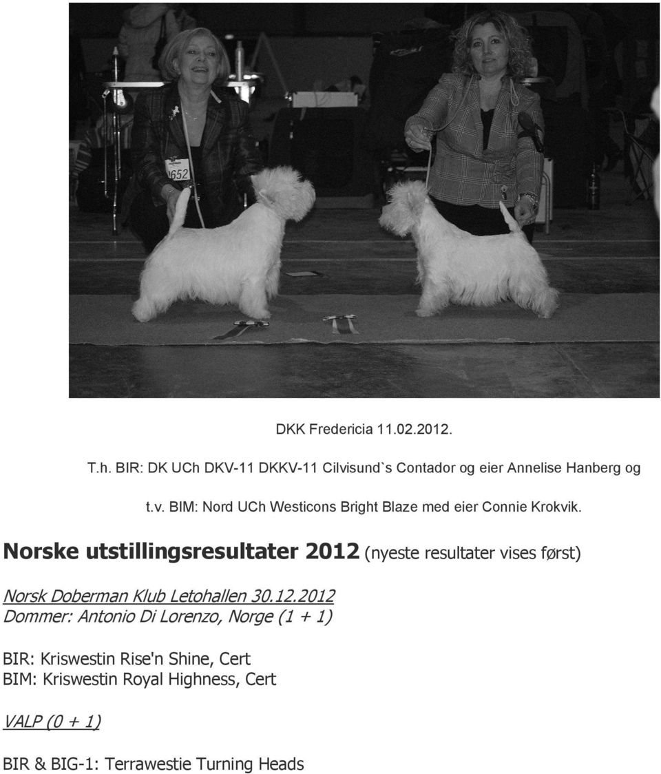 Norske utstillingsresultater 2012 