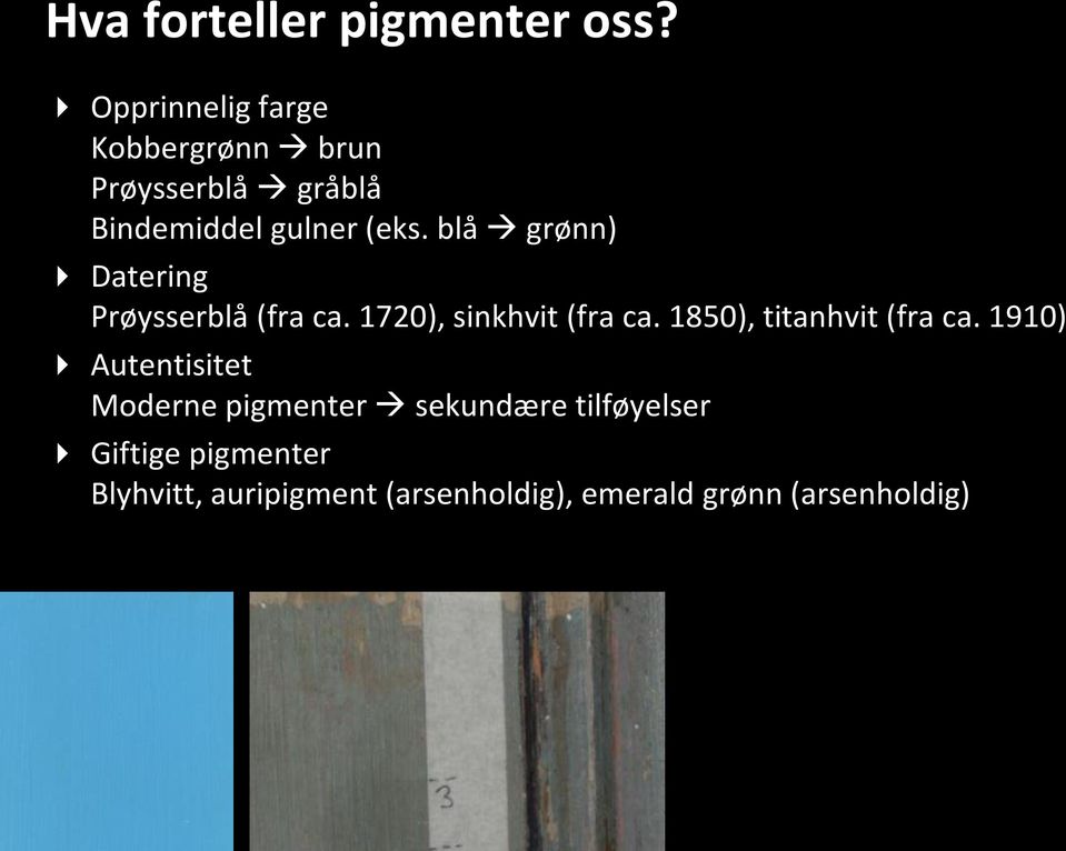 blå grønn) Datering Prøysserblå (fra ca. 1720), sinkhvit (fra ca.