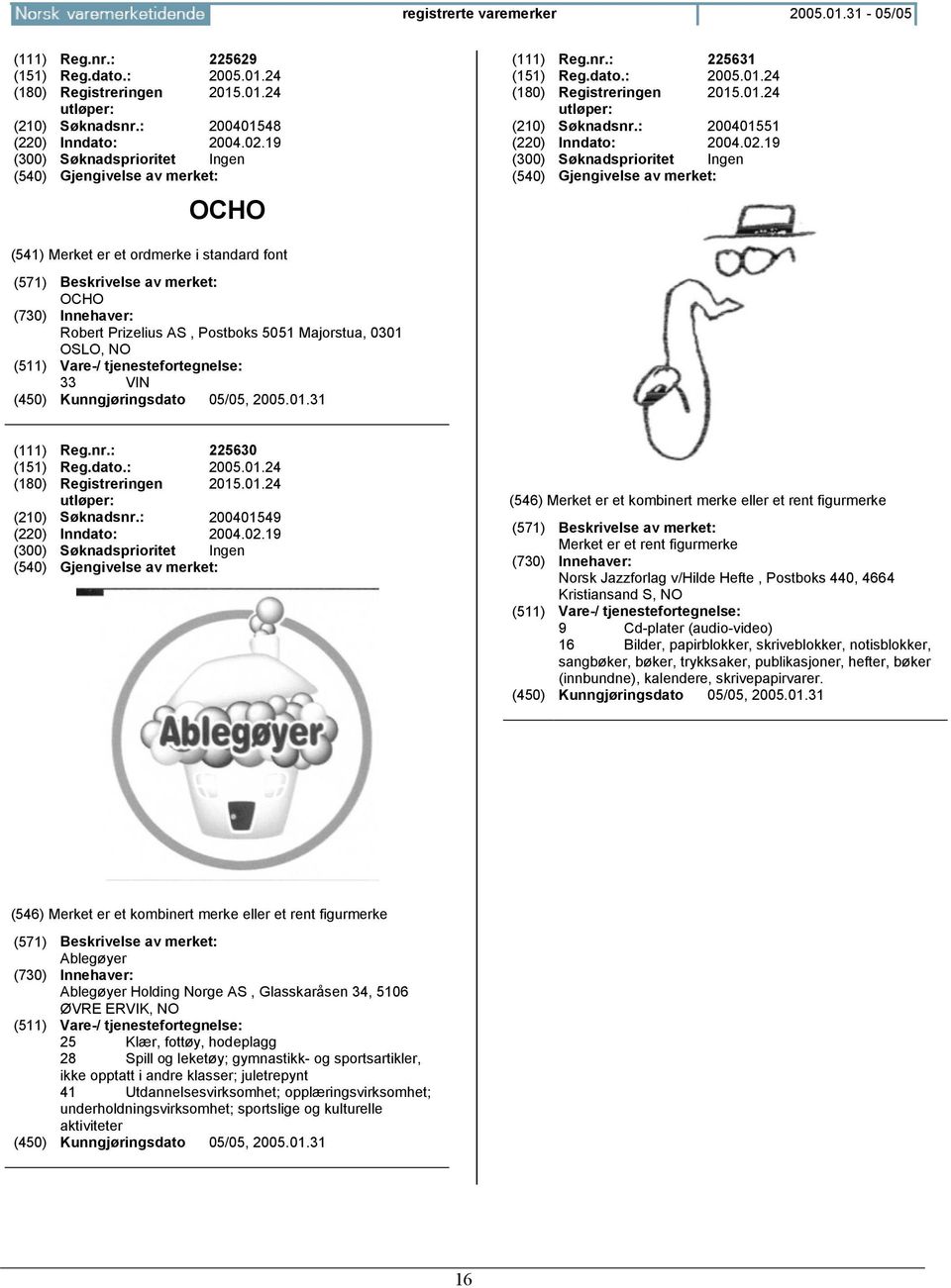 dato.: 2005.01.24 (180) Registreringen 2015.01.24 (210) Søknadsnr.: 200401549 (220) Inndato: 2004.02.