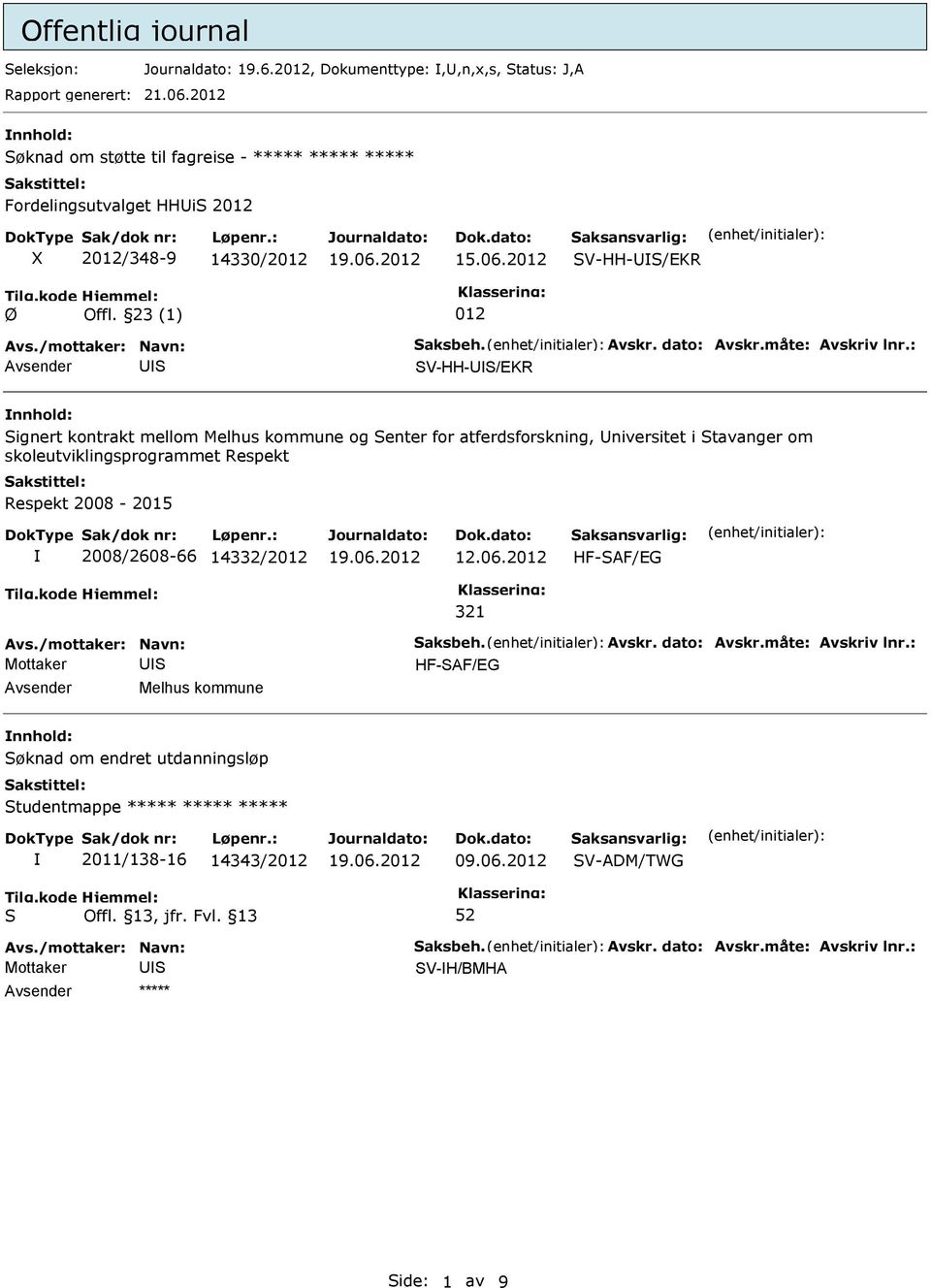 23 (1) 012 V-HH-U/EKR U V-HH-U/EKR nnhold: ignert kontrakt mellom Melhus kommune og enter for atferdsforskning, Universitet i tavanger om