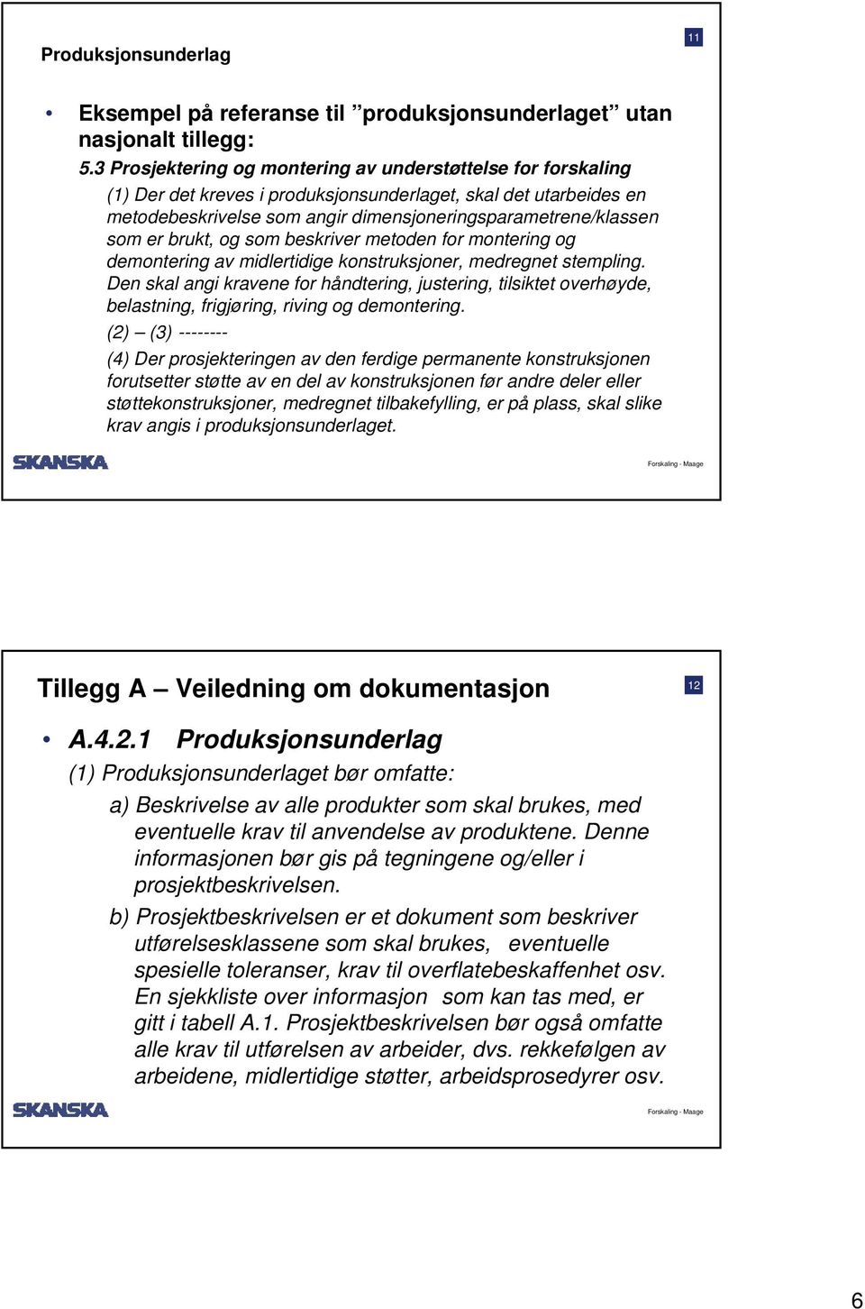 brukt, og som beskriver metoden for montering og demontering av midlertidige konstruksjoner, medregnet stempling.