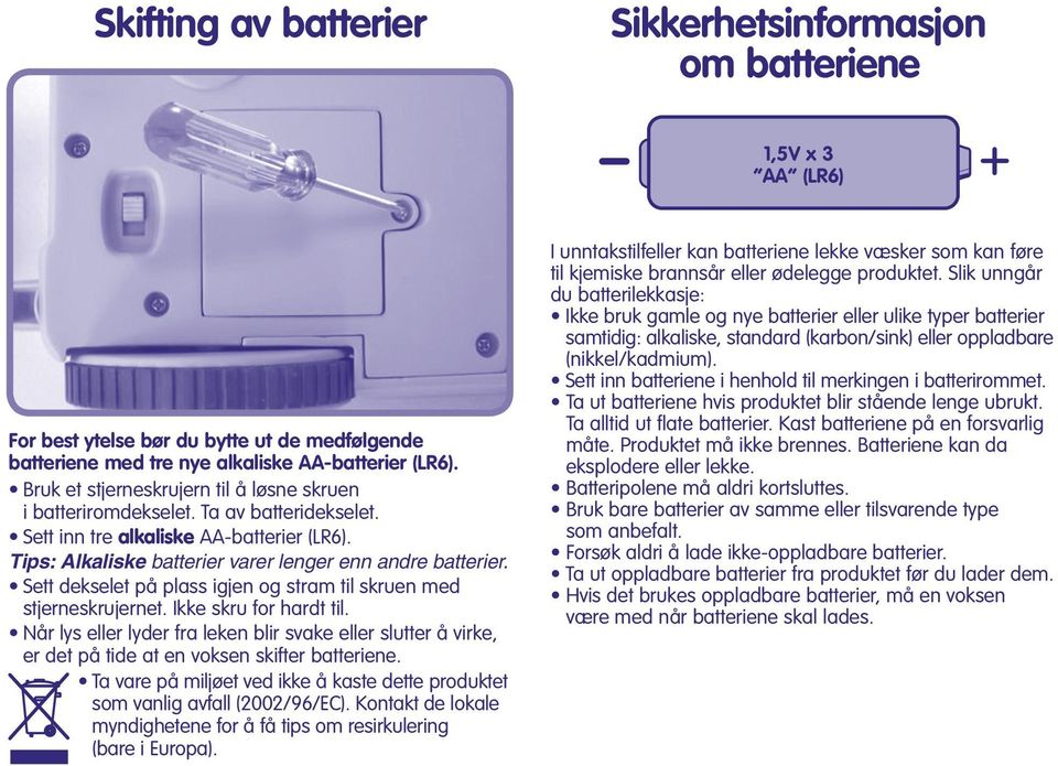 Sett dekselet på plass igjen og stram til skruen med stjerneskrujernet. Ikke skru for hardt til.