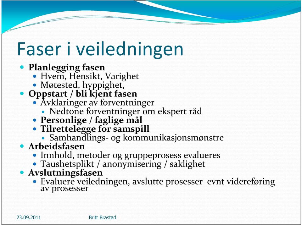 samspill Samhandlings- og kommunikasjonsmønstre Arbeidsfasen Innhold, metoder og gruppeprosess evalueres