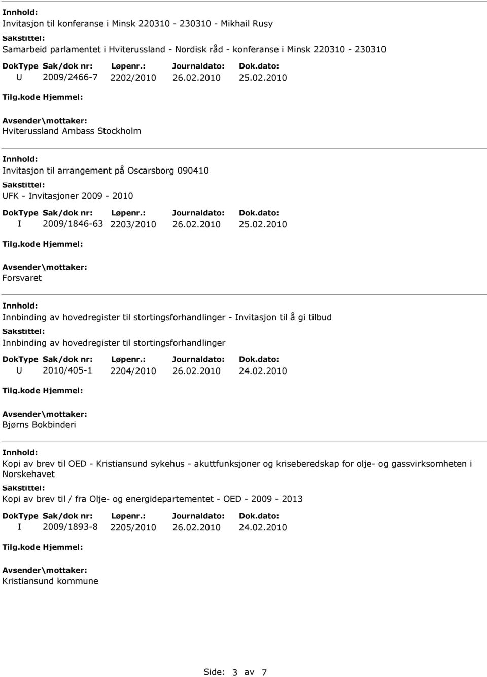 stortingsforhandlinger - nvitasjon til å gi tilbud nnbinding av hovedregister til stortingsforhandlinger 2010/405-1 2204/2010 Bjørns Bokbinderi Kopi av brev til OED - Kristiansund