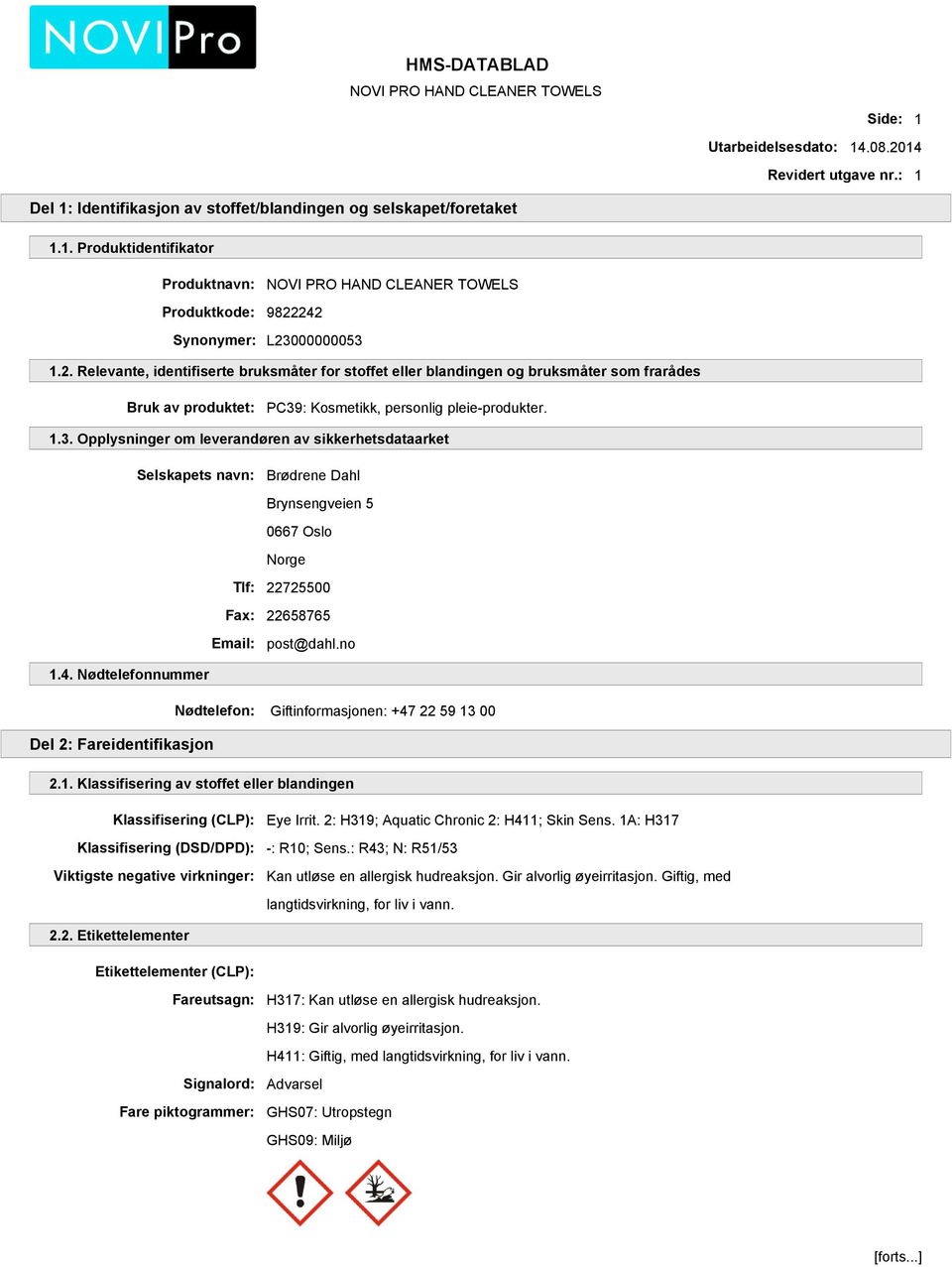 : Kosmetikk, personlig pleie-produkter. 1.3.