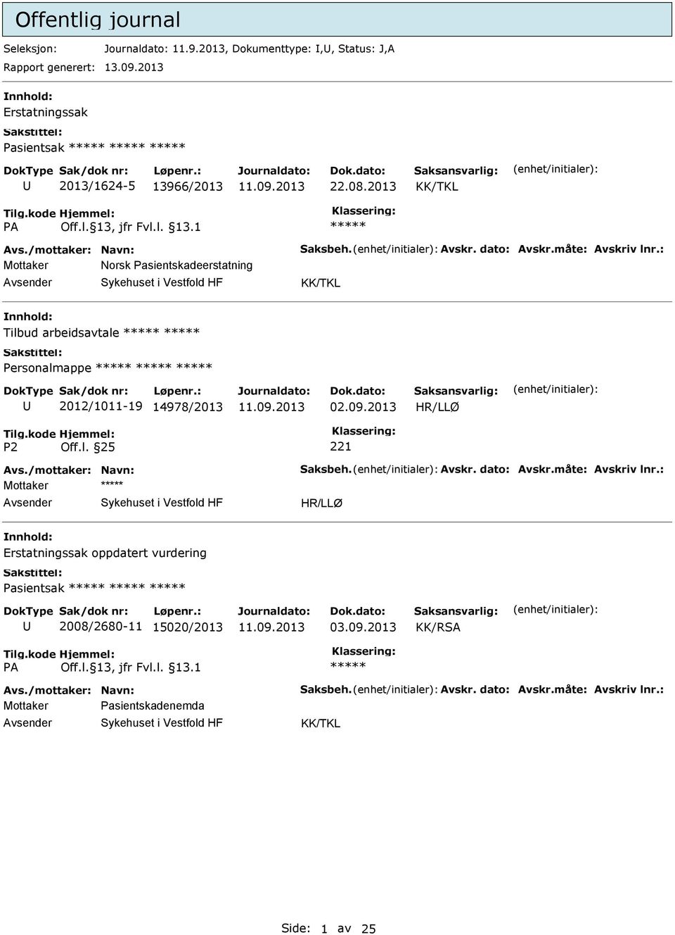 2013 Mottaker Norsk Pasientskadeerstatning Tilbud arbeidsavtale 2012/1011-19 14978/2013 02.09.