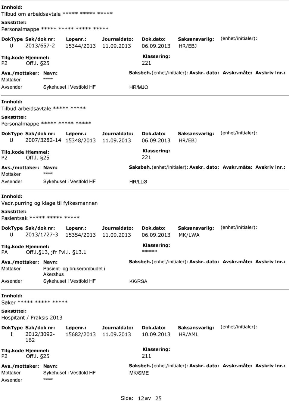 purring og klage til fylkesmannen Pasientsak 2013/1727-3 15354/2013 MK/LWA Mottaker