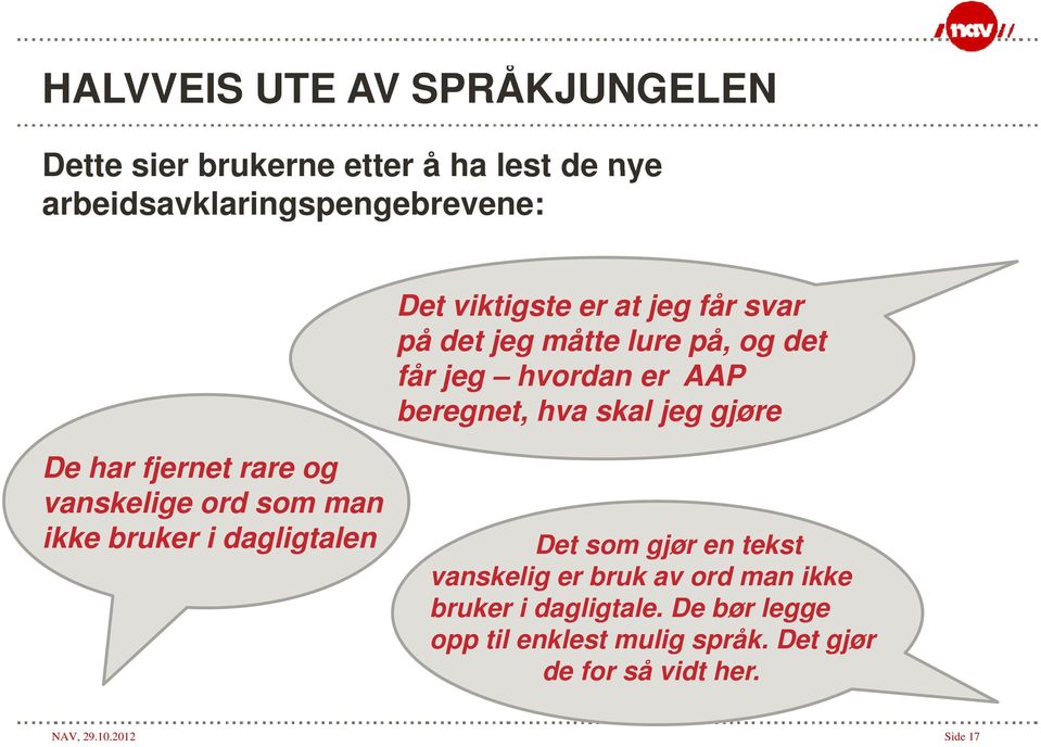 har fjernet rare og vanskelige ord som man ikke bruker i dagligtalen Det som gjør en tekst vanskelig er bruk av ord