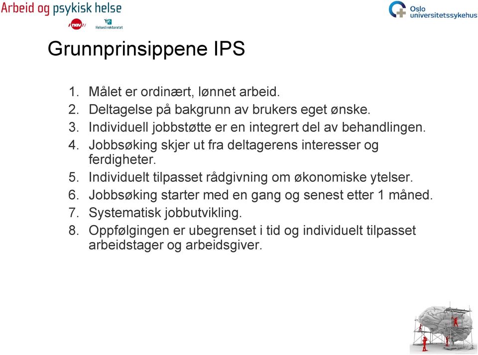 Jobbsøking skjer ut fra deltagerens interesser og ferdigheter. 5.