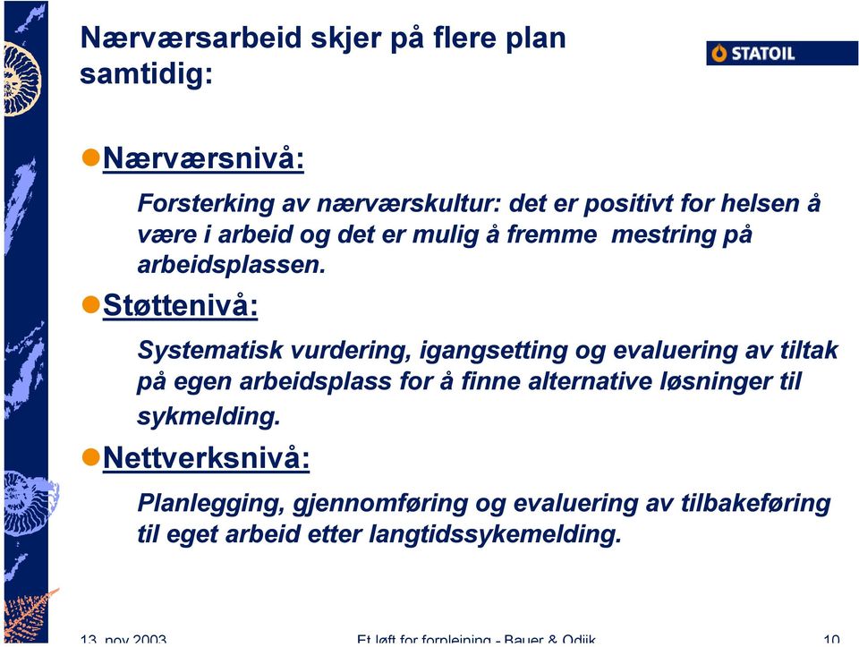 Støttenivå: Systematisk vurdering, igangsetting og evaluering av tiltak på egen arbeidsplass for å finne