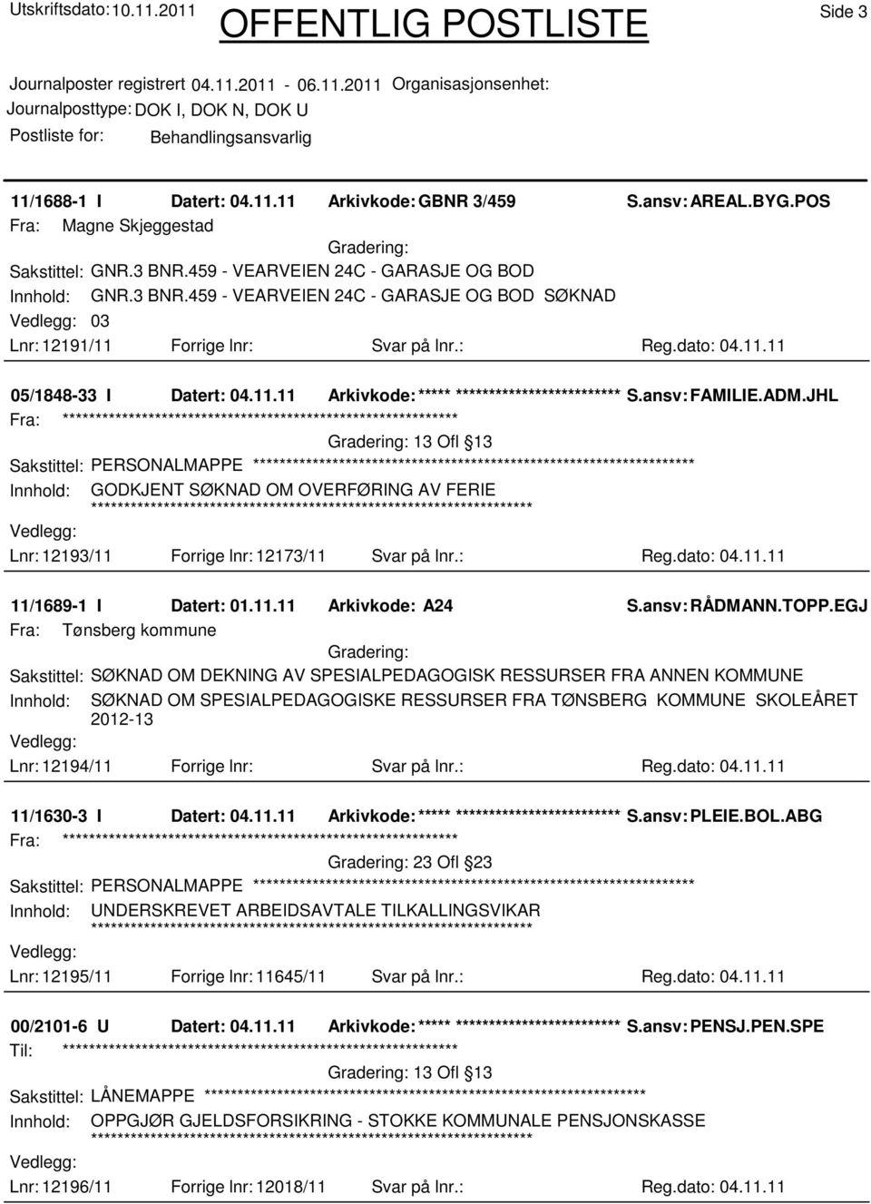 JHL Innhold: GODKJENT SØKNAD OM OVERFØRING AV FERIE Lnr: 12193/11 Forrige lnr: 12173/11 Svar på lnr.: Reg.dato: 04.11.11 11/1689-1 I Datert: 01.11.11 Arkivkode: A24 S.ansv: RÅDMANN.TOPP.