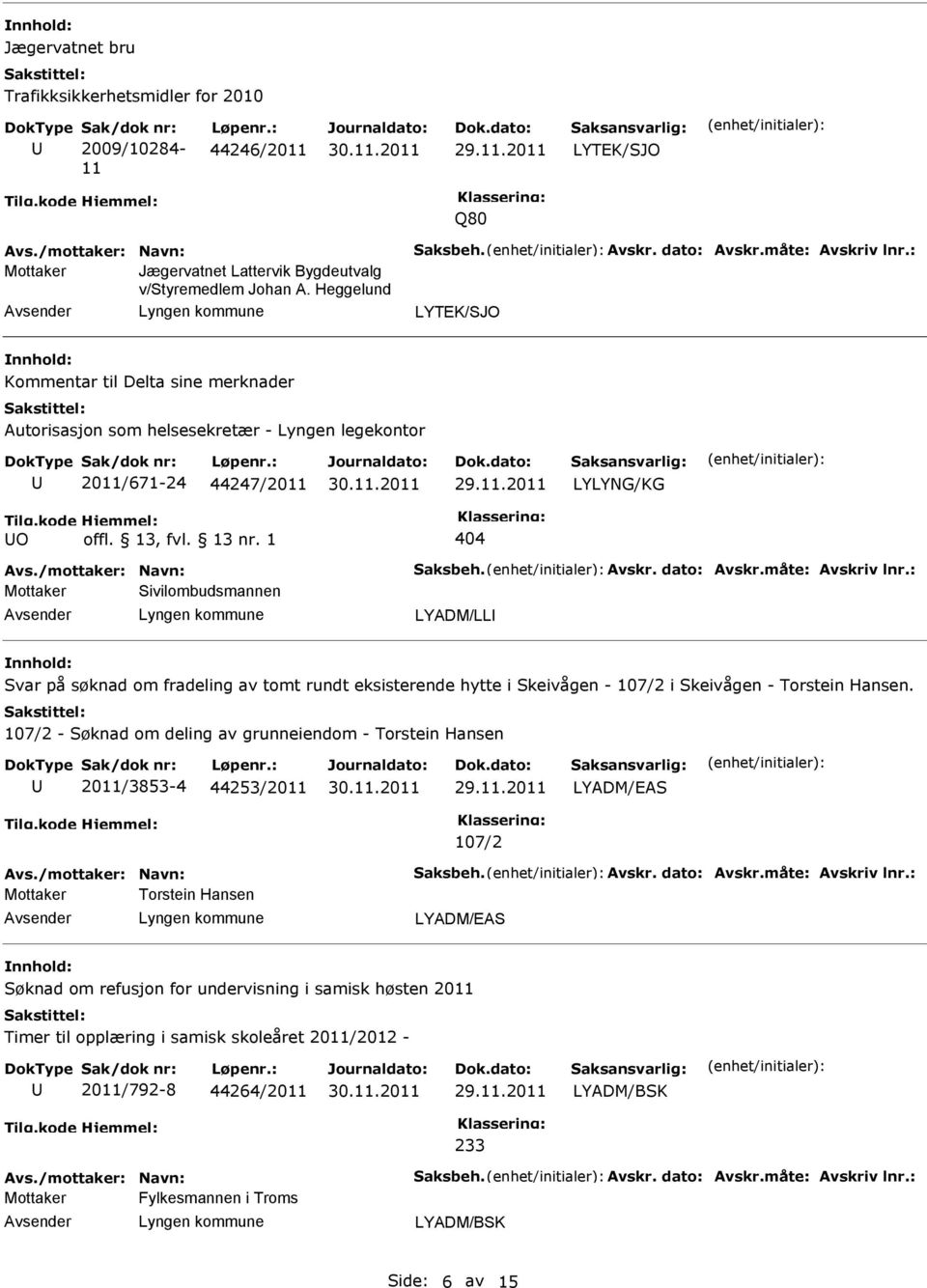 Heggelund LYTEK/SJO Kommentar til Delta sine merknader Autorisasjon som helsesekretær - Lyngen legekontor 2011/671-24 44247/2011 O offl. 13, fvl. 13 nr. 1 404 Avs./mottaker: Navn: Saksbeh. Avskr.