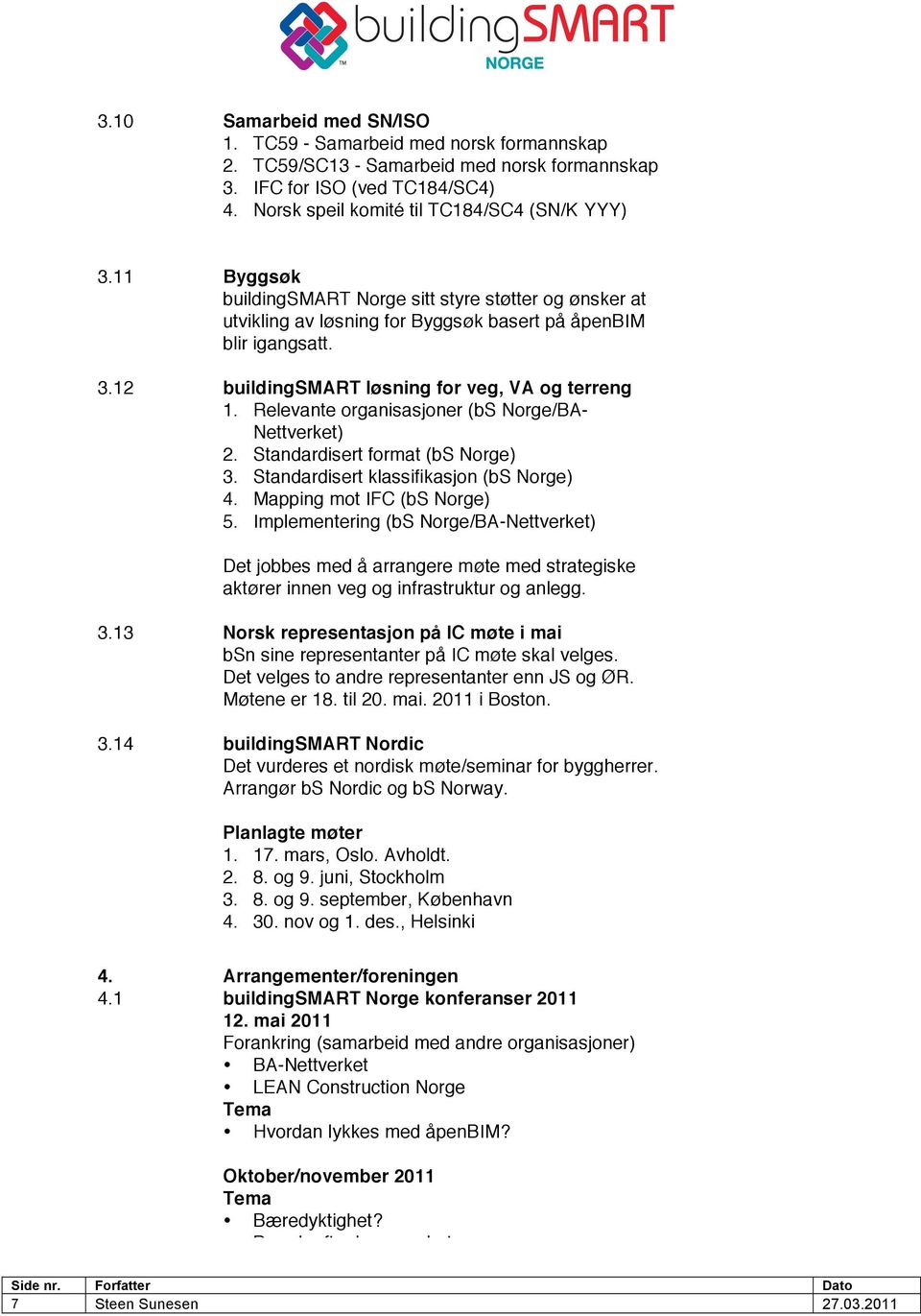 Relevante organisasjoner (bs Norge/BA- Nettverket) 2. Standardisert format (bs Norge) 3. Standardisert klassifikasjon (bs Norge) 4. Mapping mot IFC (bs Norge) 5.