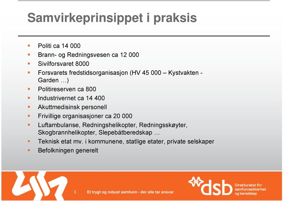 Akuttmedisinsk personell Frivillige organisasjoner ca 20 000 Luftambulanse, Redningshelikopter, Redningsskøyter,