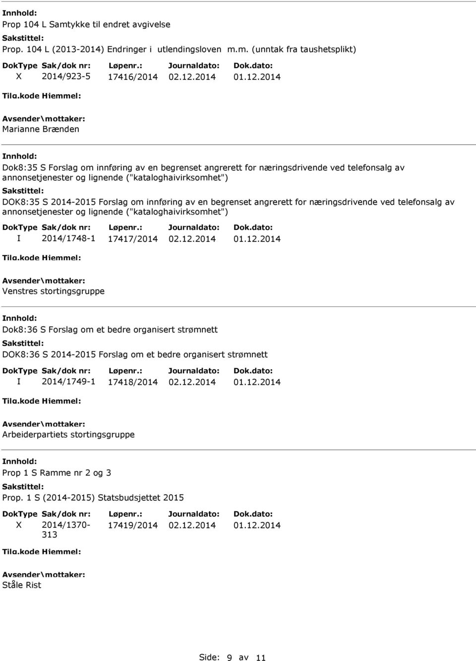 m. (unntak fra taushetsplikt) 2014/923-5 17416/2014 Marianne Brænden Dok8:35 S Forslag om innføring av en begrenset angrerett for næringsdrivende ved telefonsalg av annonsetjenester og