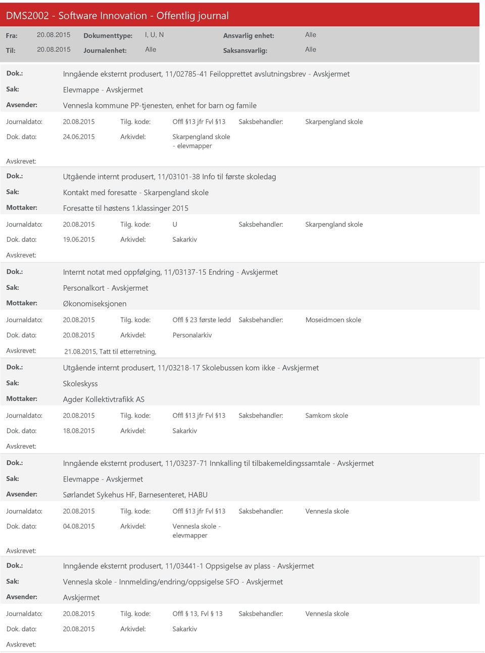 2015 Internt notat med oppfølging, 11/03137-15 Endring - Personalkort - Moseidmoen skole 21.08.