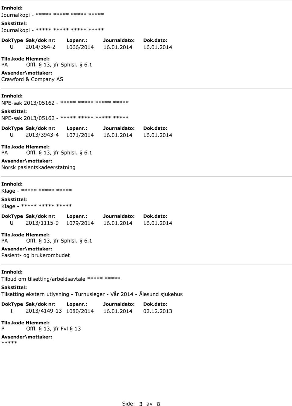 1079/2014 Pasient- og brukerombudet Tilbud om tilsetting/arbeidsavtale ***** ***** Tilsetting ekstern utlysning