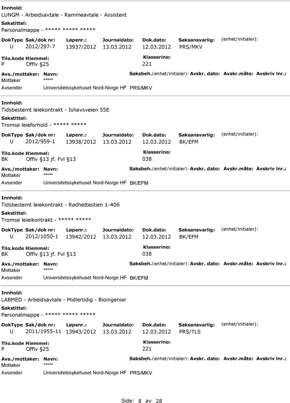 dato: Avskr.måte: Avskriv lnr.: niversitetssykehuset Nord-Norge HF BK/EFM Tidsbestemt leiekontrakt - Rødhettestien 1-406 Tromsø leieikontrakt - ***** ***** 2012/1050-1 13942/2012 BK/EFM BK 038 Avs.