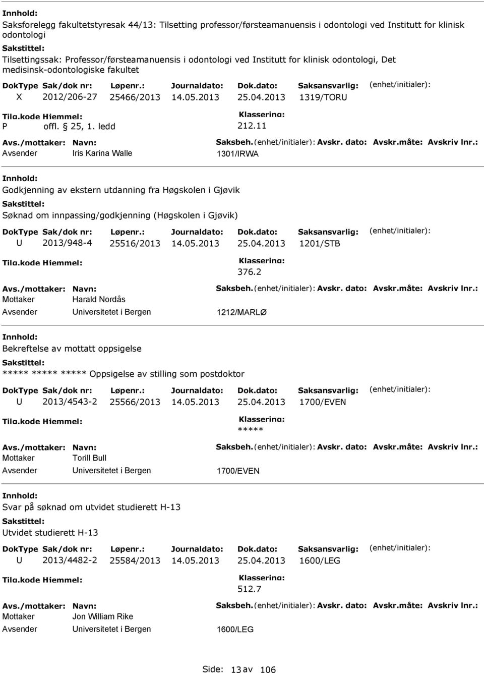 : ris Karina Walle 1301/RWA Godkjenning av ekstern utdanning fra Høgskolen i Gjøvik Søknad om innpassing/godkjenning (Høgskolen i Gjøvik) 2013/948-4 25516/2013 25.04.2013 1201/STB 376.2 Avs.