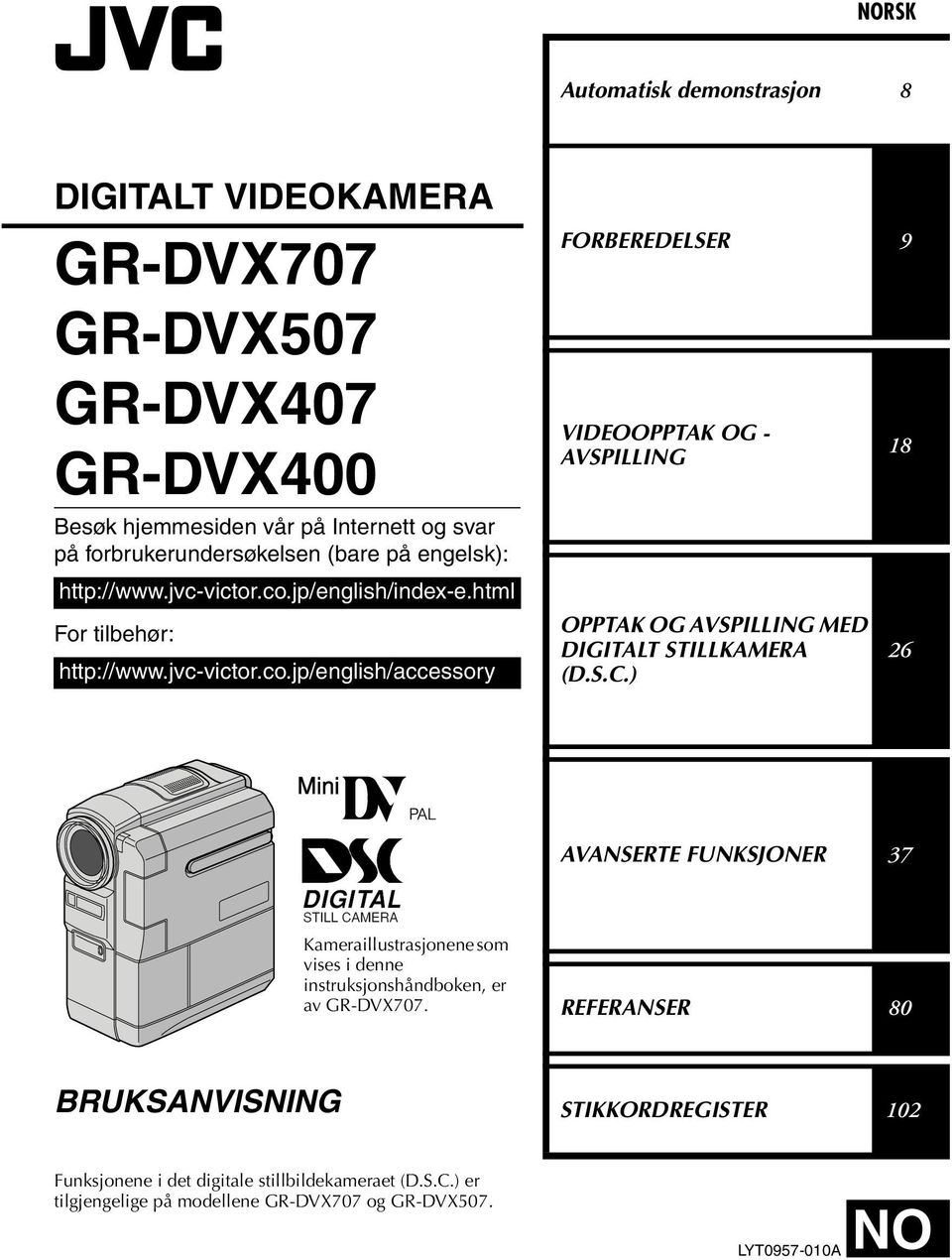 S.C.) 18 26 AVANSERTE FUNKSJONER 37 Kameraillustrasjonene som vises i denne instruksjonshåndboken, er av GR-DVX707.