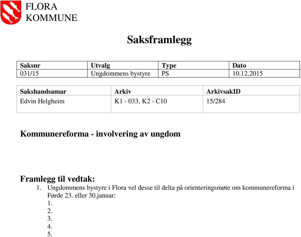 Kommunereforma - involvering av ungdom 1.