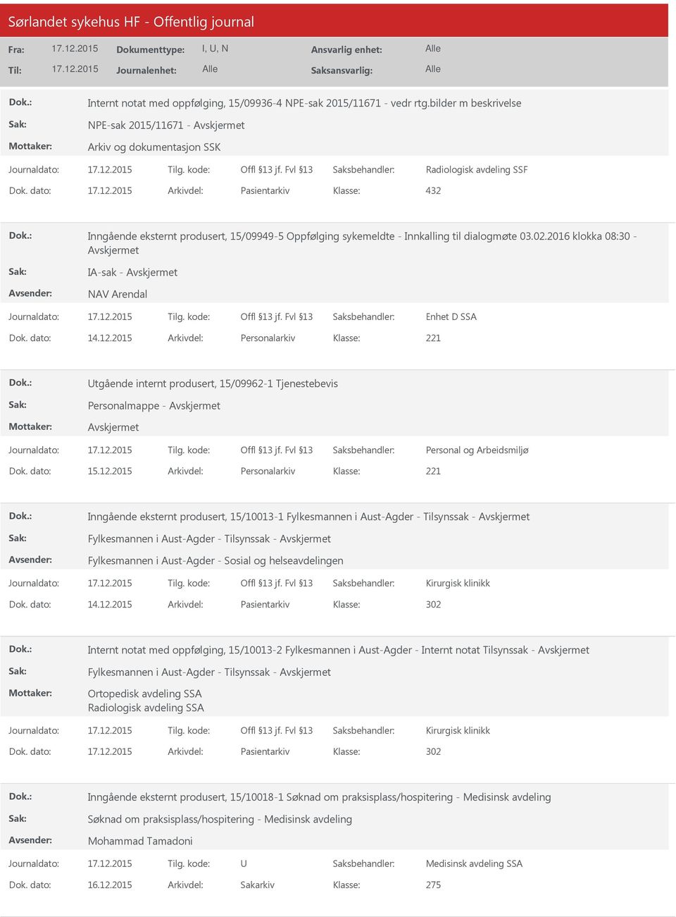 2015 Arkivdel: Personalarkiv tgående internt produsert, 15/09962-1 Tjenestebevis Personalmappe - Dok. dato: 15.12.