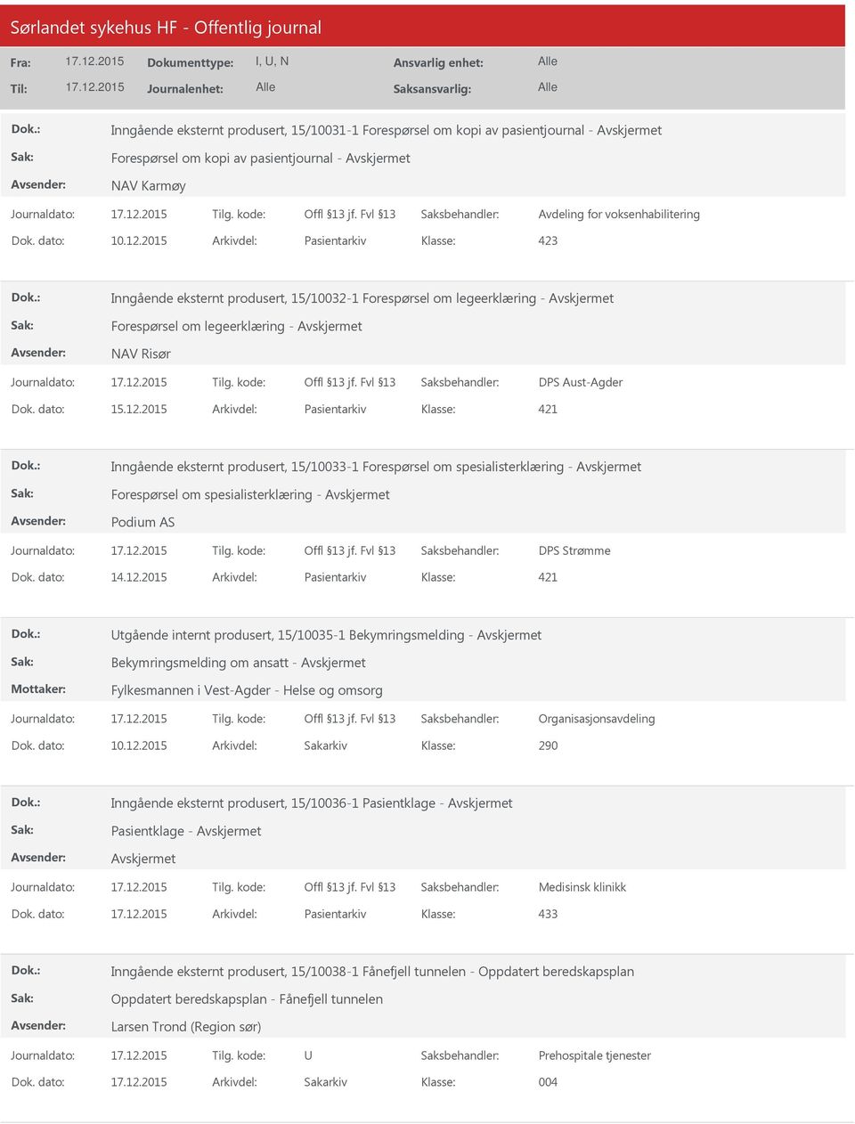 2015 Arkivdel: Pasientarkiv 421 Inngående eksternt produsert, 15/10033-1 Forespørsel om spesialisterklæring - Forespørsel om spesialisterklæring - Podium AS DPS Strømme Dok. dato: 14.12.