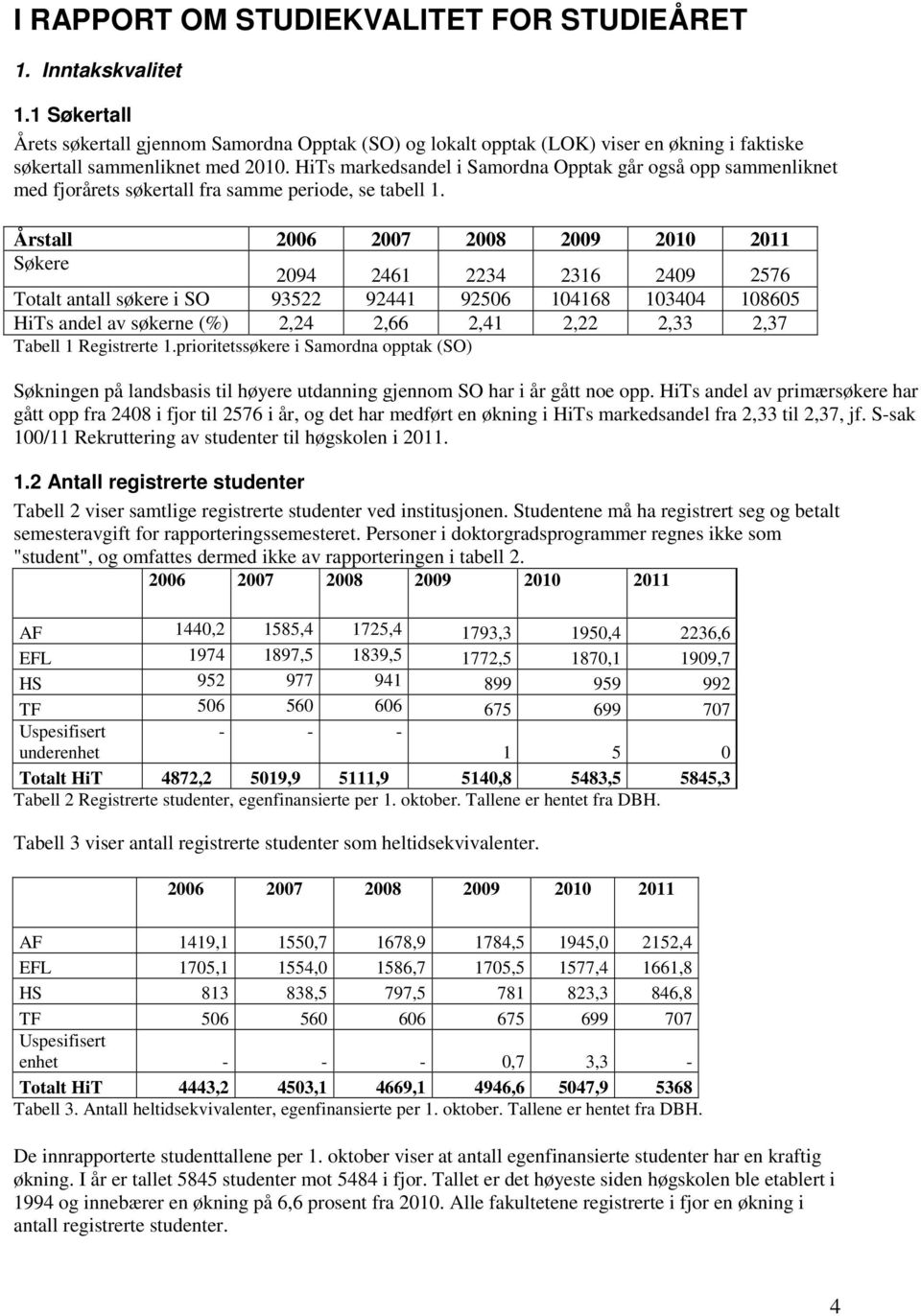 HiTs markedsandel i Samordna Opptak går også opp sammenliknet med fjorårets søkertall fra samme periode, se tabell 1.