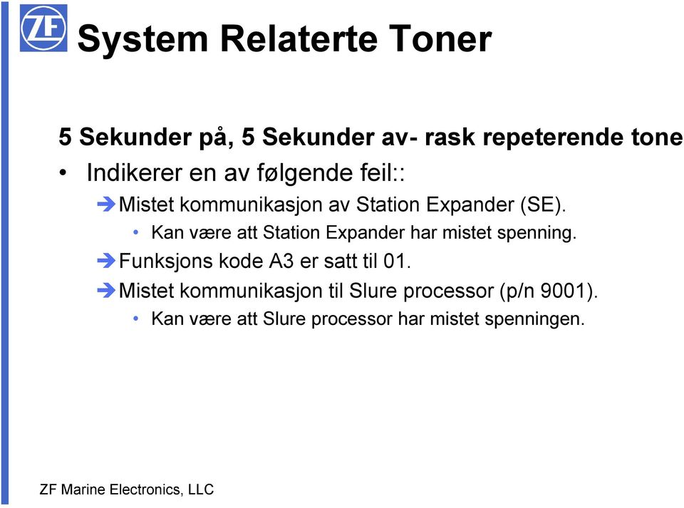 Kan være att Station Expander har mistet spenning. Funksjons kode A3 er satt til 01.