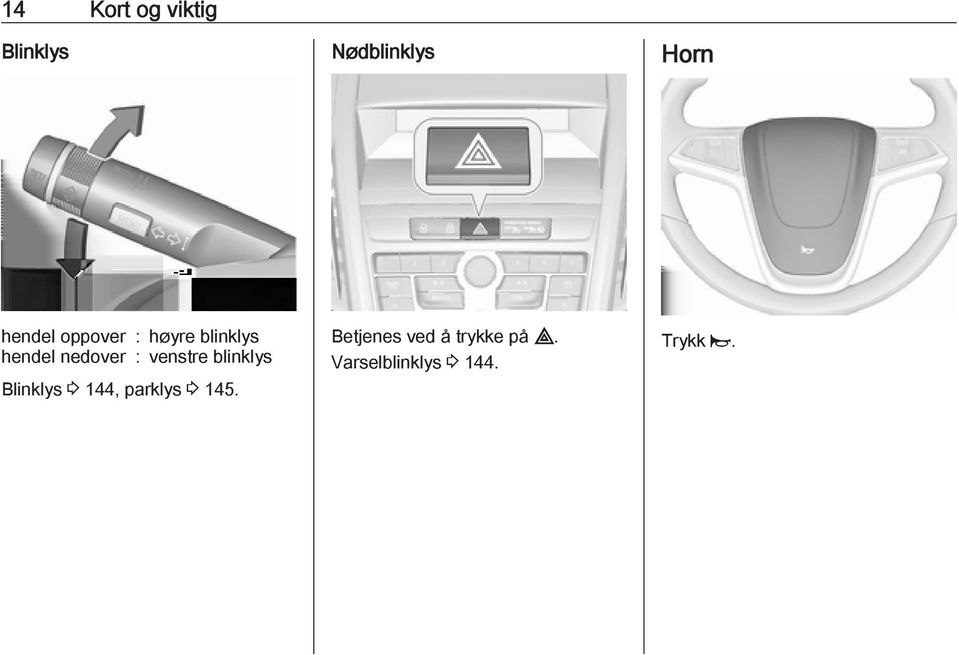 venstre blinklys Blinklys 3 144, parklys 3 145.