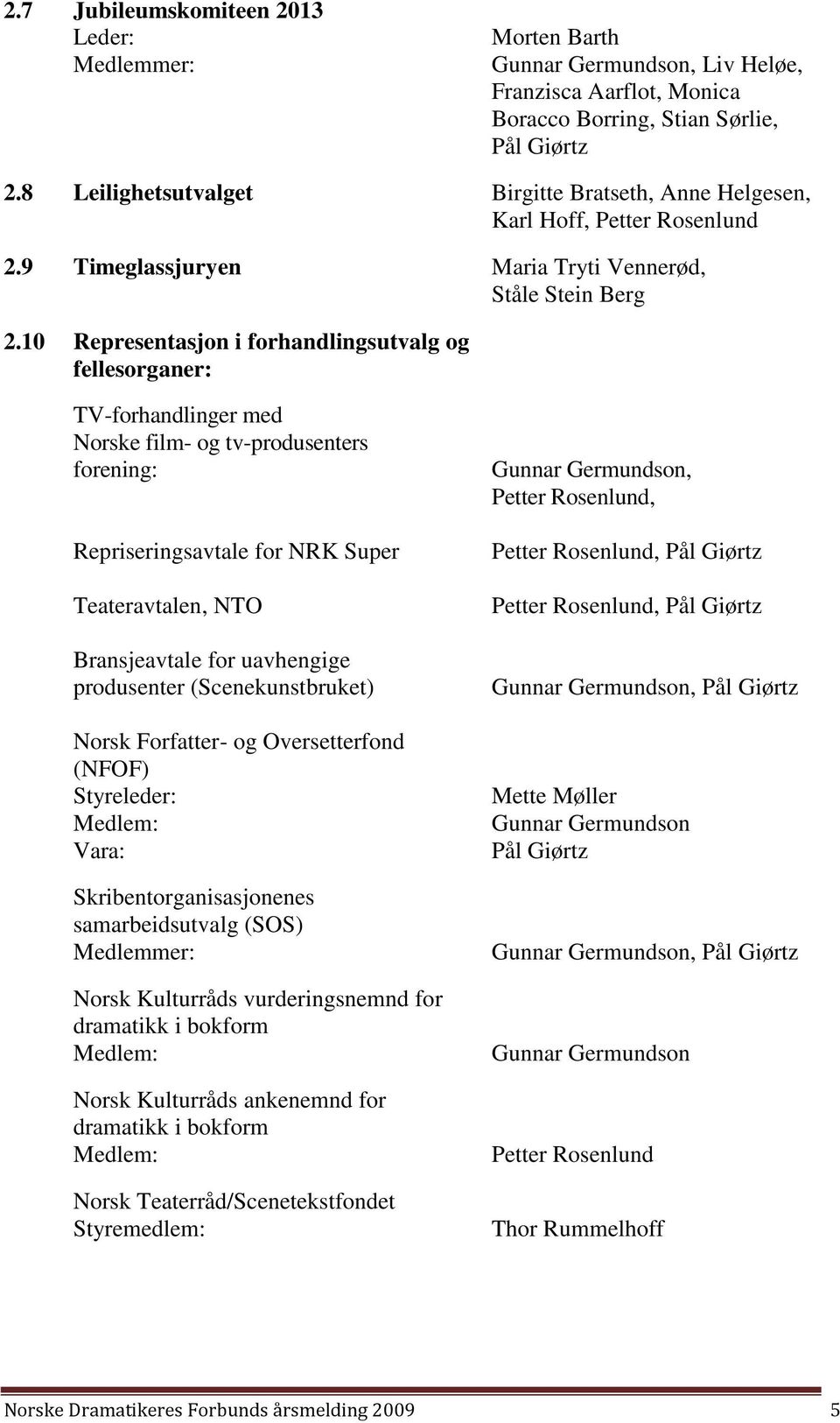 10 Representasjon i forhandlingsutvalg og fellesorganer: TV-forhandlinger med Norske film- og tv-produsenters forening: Repriseringsavtale for NRK Super Teateravtalen, NTO Bransjeavtale for