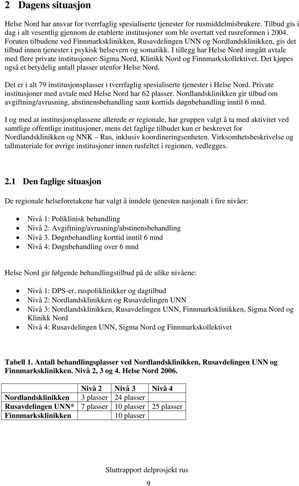 Foruten tilbudene ved Finnmarksklinikken, Rusavdelingen UNN og Nordlandsklinikken, gis det tilbud innen tjenester i psykisk helsevern og somatikk.