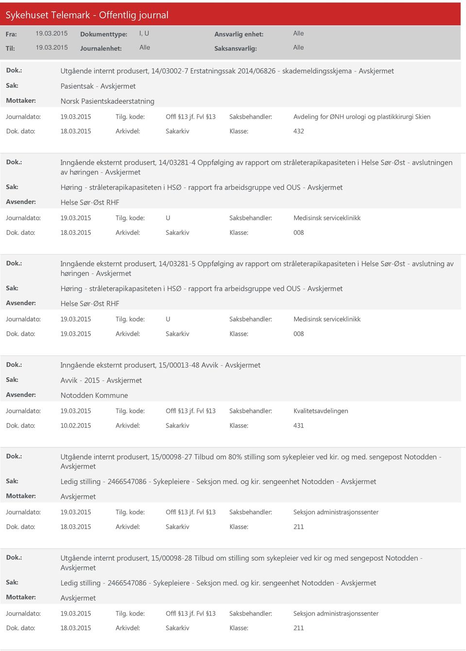 14/03281-5 Oppfølging av rapport om stråleterapikapasiteten i Helse Sør-Øst - avslutning av høringen - Høring - stråleterapikapasiteten i HSØ - rapport fra arbeidsgruppe ved OUS - Helse Sør-Øst RHF U