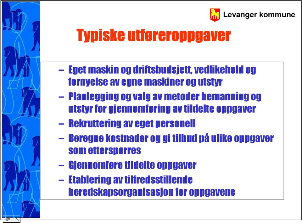 oppgaver Rekruttering av eget personell Beregne kostnader og gi tilbud på ulike oppgaver som