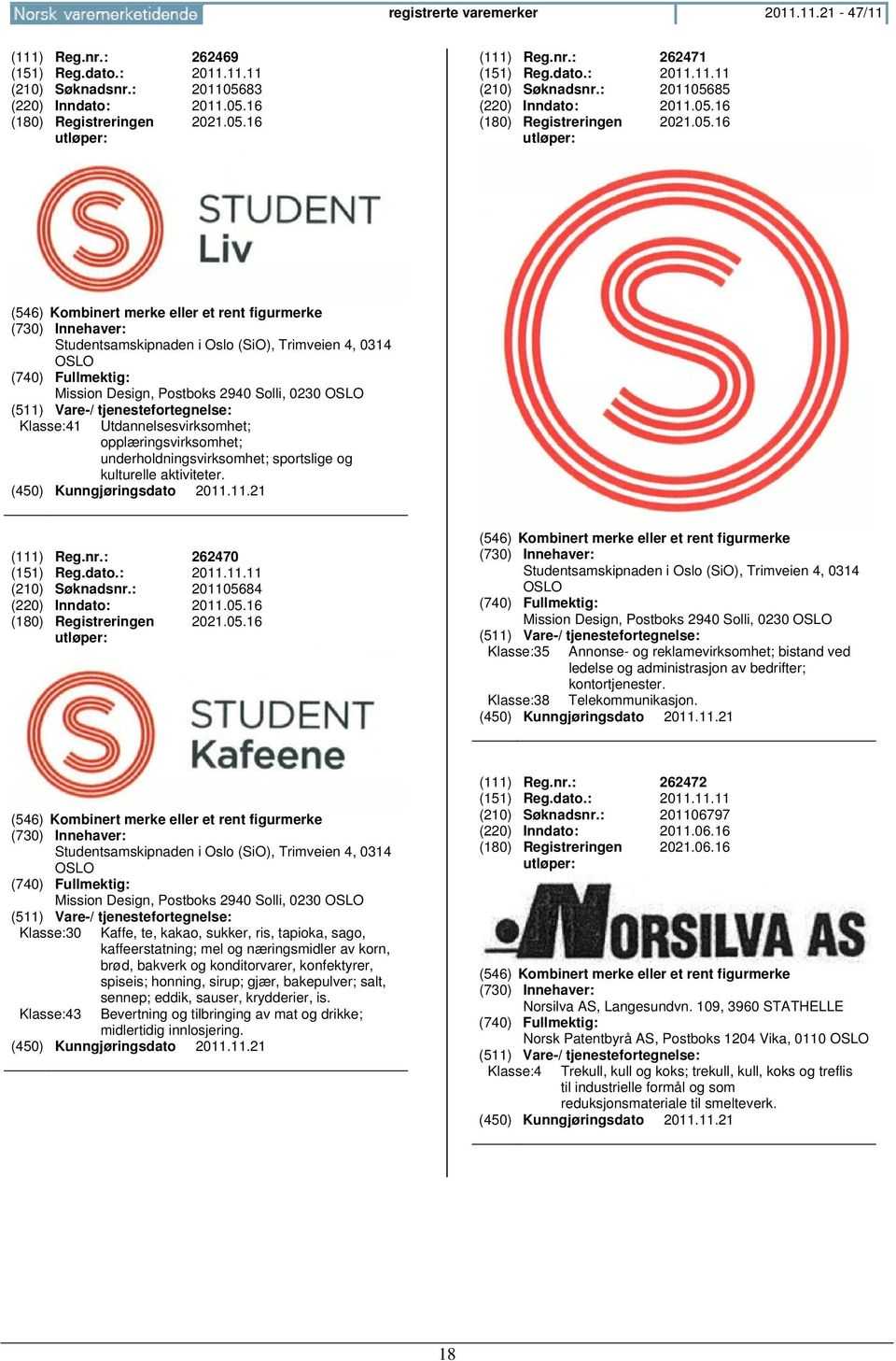 Utdannelsesvirksomhet; opplæringsvirksomhet; underholdningsvirksomhet; sportslige og kulturelle aktiviteter. (111) Reg.nr.: 262470 (151) Reg.dato.: 2011.11.11 (210) Søknadsnr.