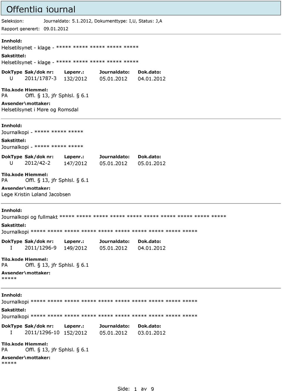 2012 Helsetilsynet - klage - ***** ***** ***** ***** ***** Helsetilsynet - klage - ***** ***** ***** ***** ***** 2011/1787-3 132/2012 Helsetilsynet i Møre og Romsdal