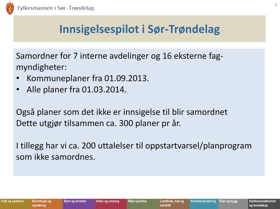 Også planer som det ikke er innsigelse til blir samordnet Dette utgjør tilsammen ca.