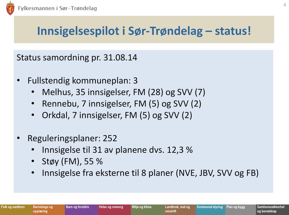 innsigelser, FM (5) og SVV (2) Orkdal, 7 innsigelser, FM (5) og SVV (2) Reguleringsplaner: