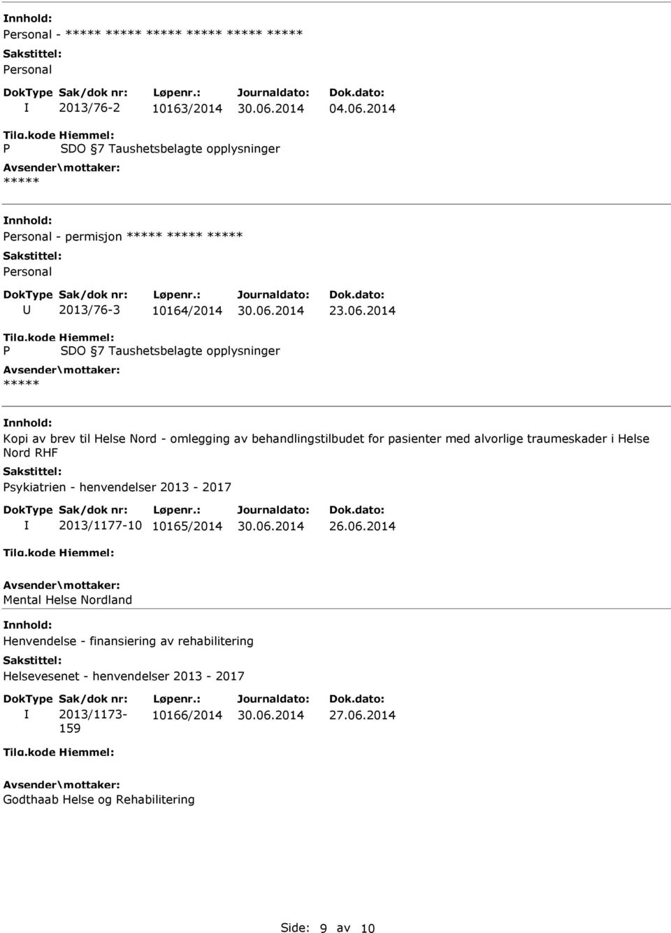 2014 P O 7 Taushetsbelagte opplysninger ***** Kopi av brev til Helse Nord - omlegging av behandlingstilbudet for pasienter med alvorlige traumeskader i Helse