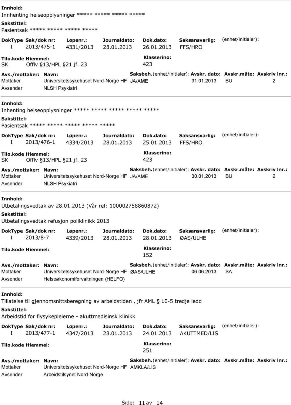 Avskr. dato: Avskr.måte: Avskriv lnr.: Mottaker niversitetssykehuset Nord-Norge HF JA/AME 30.01.