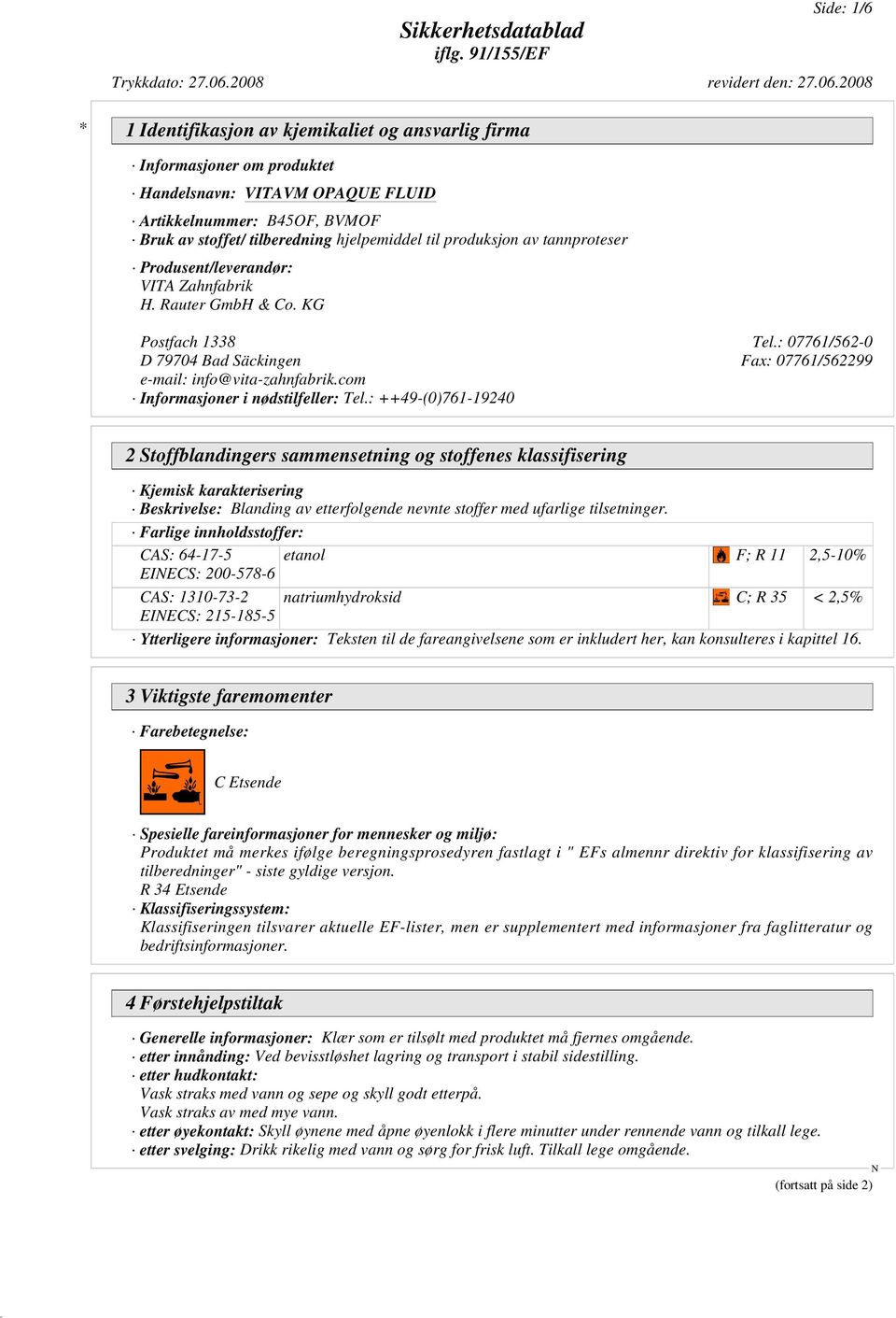 com Informasjoner i nødstilfeller: Tel.