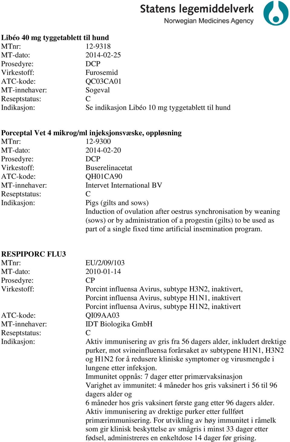 administration of a progestin (gilts) to be used as part of a single fixed time artificial insemination program.