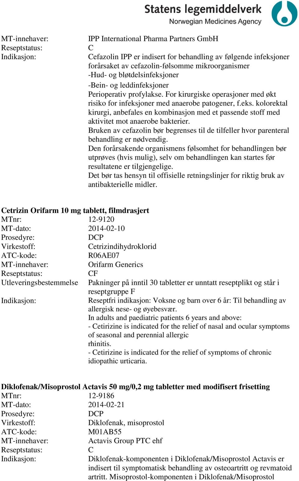 Bruken av cefazolin bør begrenses til de tilfeller hvor parenteral behandling er nødvendig.