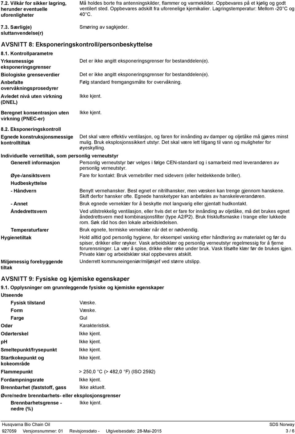 AVSNITT 8: Eksponeringskontroll/personbeskyttelse 8.1.