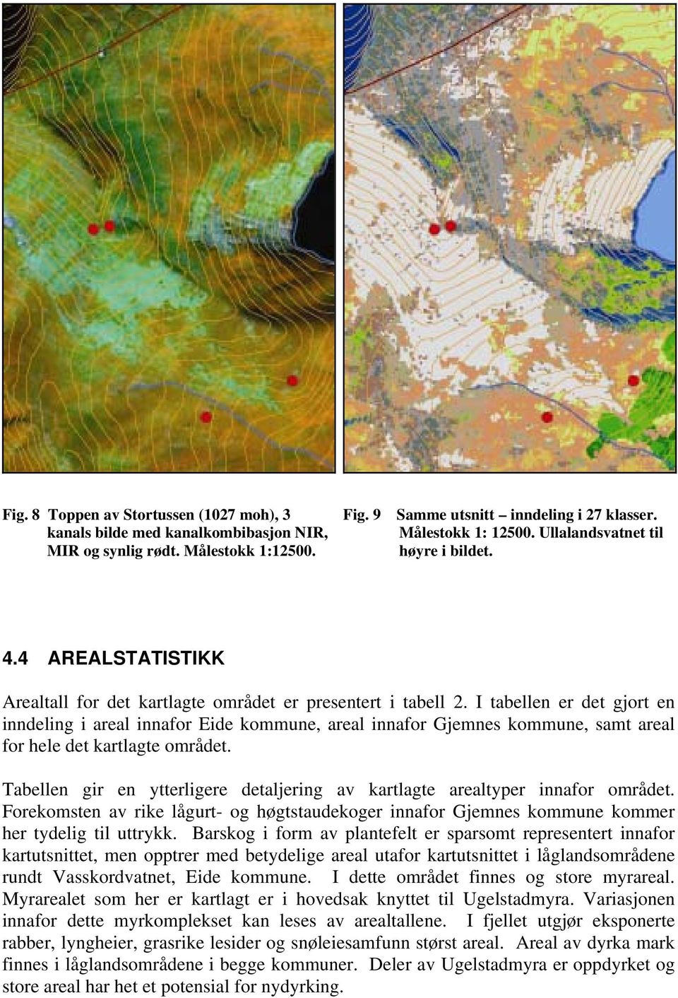 I tabellen er det gjort en inndeling i areal innafor Eide kommune, areal innafor Gjemnes kommune, samt areal for hele det kartlagte området.