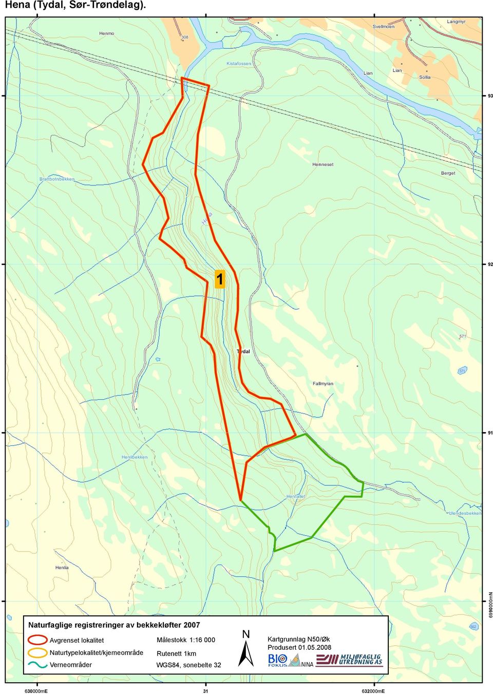 lokalitet Målestokk 1:16 000 Naturtypelokalitet/kjerneområde Rutenett