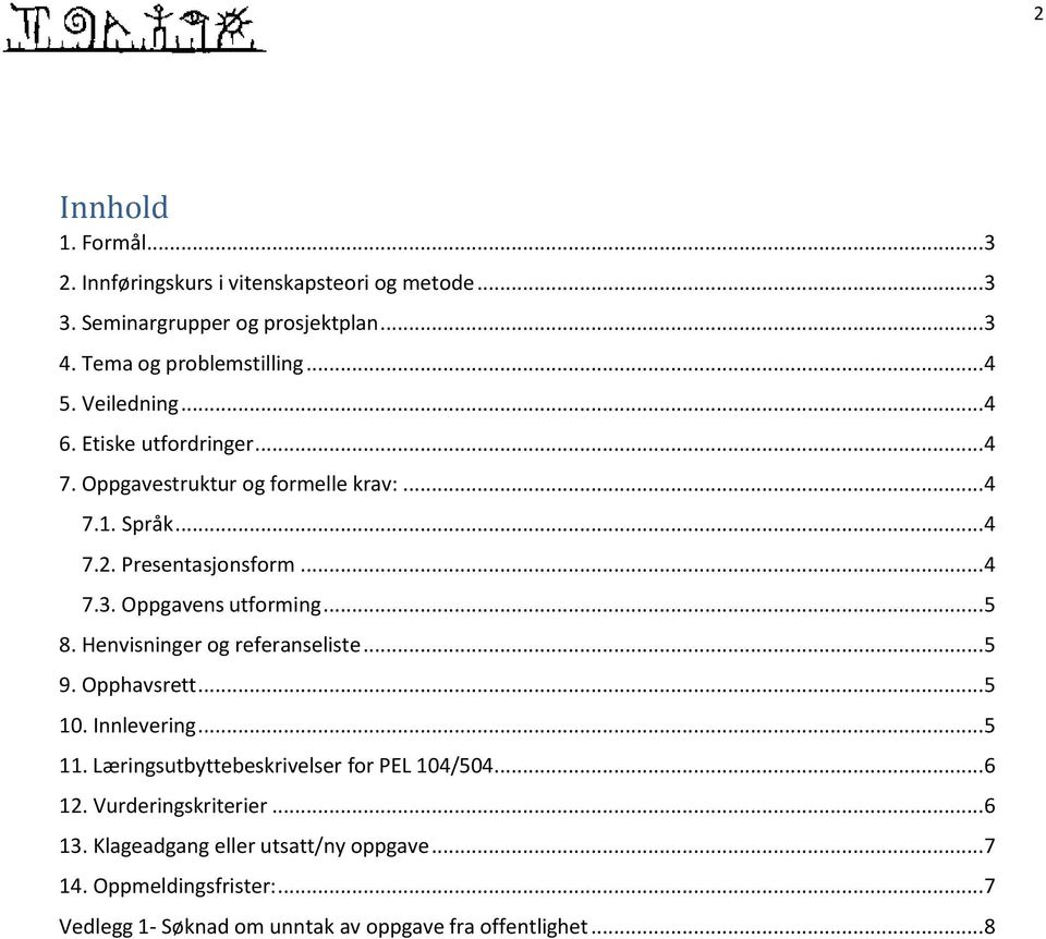 Oppgavens utforming... 5 8. Henvisninger og referanseliste... 5 9. Opphavsrett... 5 10. Innlevering... 5 11. Læringsutbyttebeskrivelser for PEL 104/504.