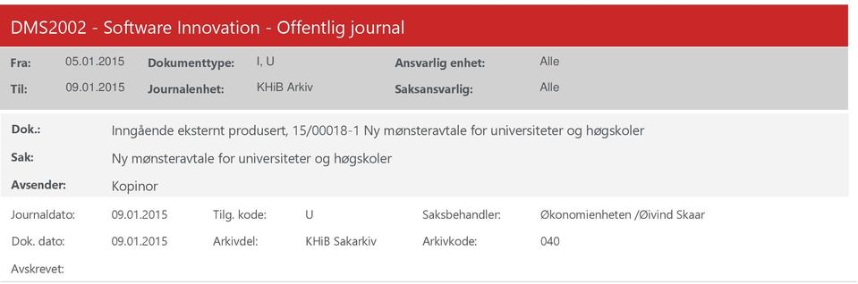 mønsteravtale for universiteter og høgskoler Kopinor