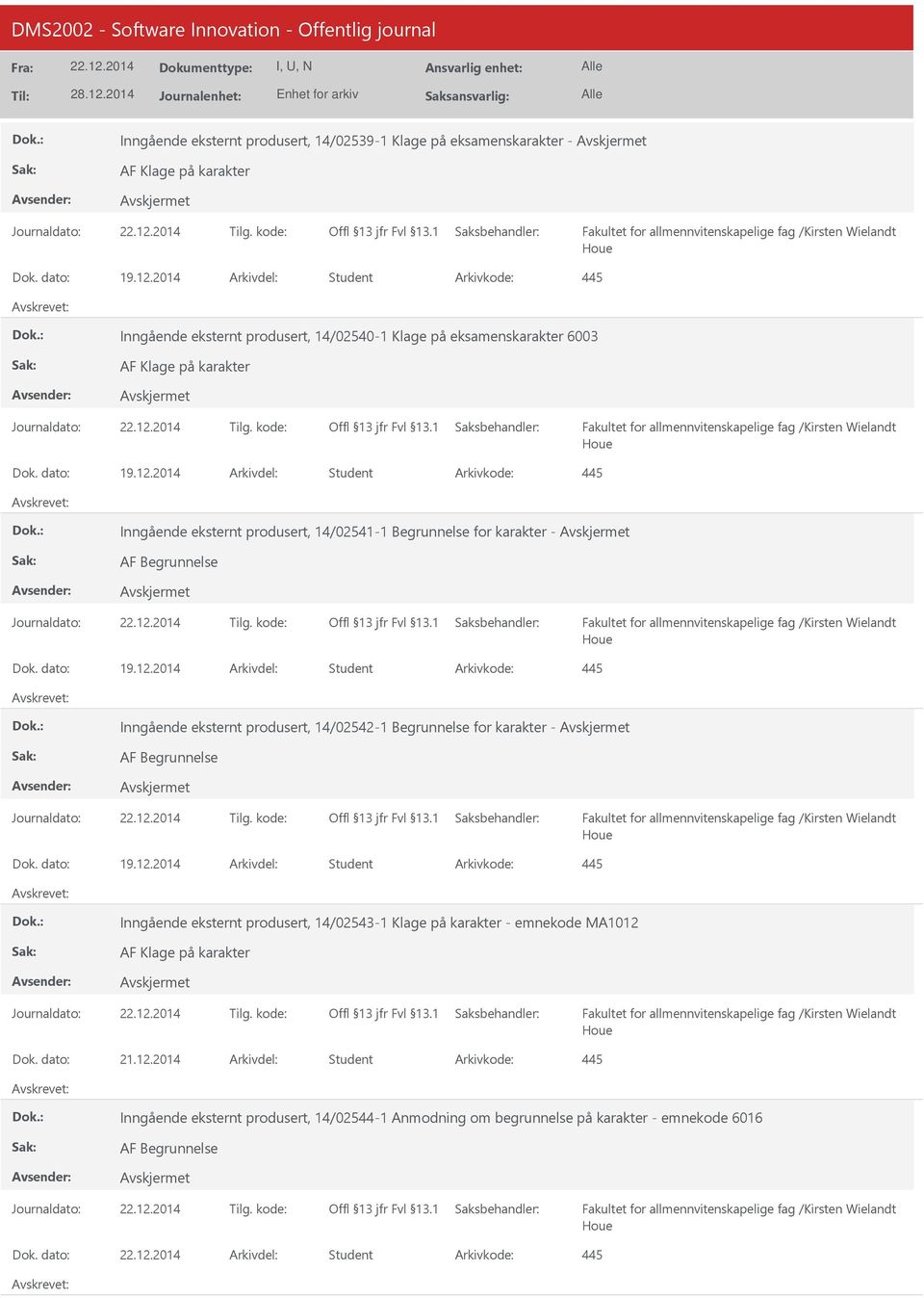 2014 Arkivdel: Student Inngående eksternt produsert, 14/02541-1 Begrunnelse for karakter - Dok. dato: 19.12.