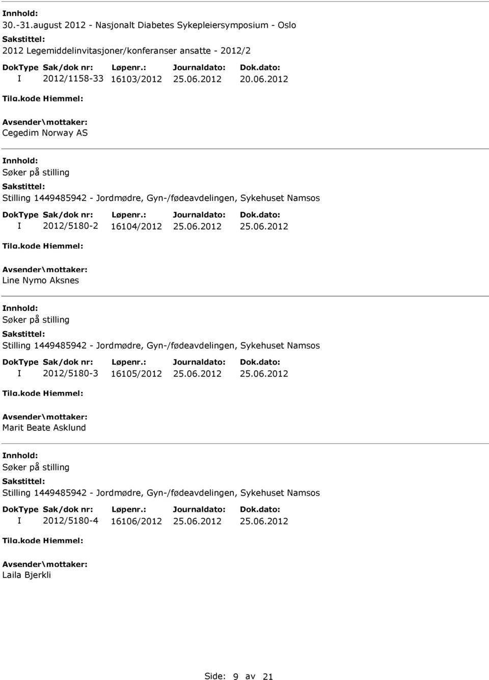 Legemiddelinvitasjoner/konferanser ansatte - 2012/2 2012/1158-33 16103/2012 20.06.